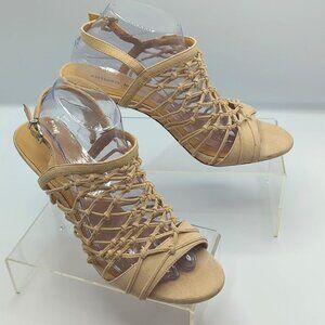 Antonio Melani Size 10M Sling Back Sandal Heels Strappy Beige Suede Leather